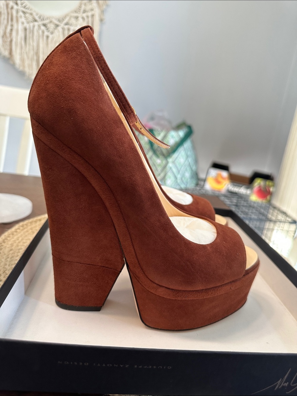 Giuseppe Zanotti Block Wedge Suede Heels 39 NIB